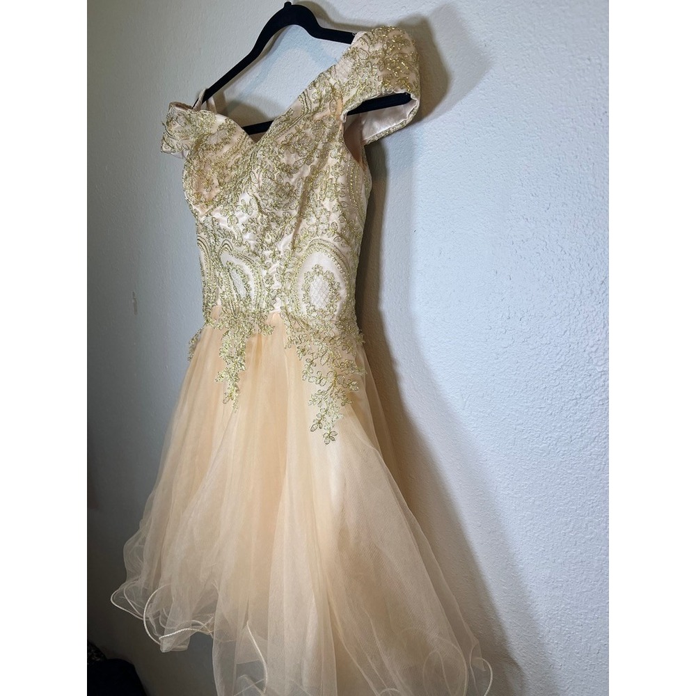 Haute Couture Tulle Cocktail Dress Womens Small Champagne Gold Corset